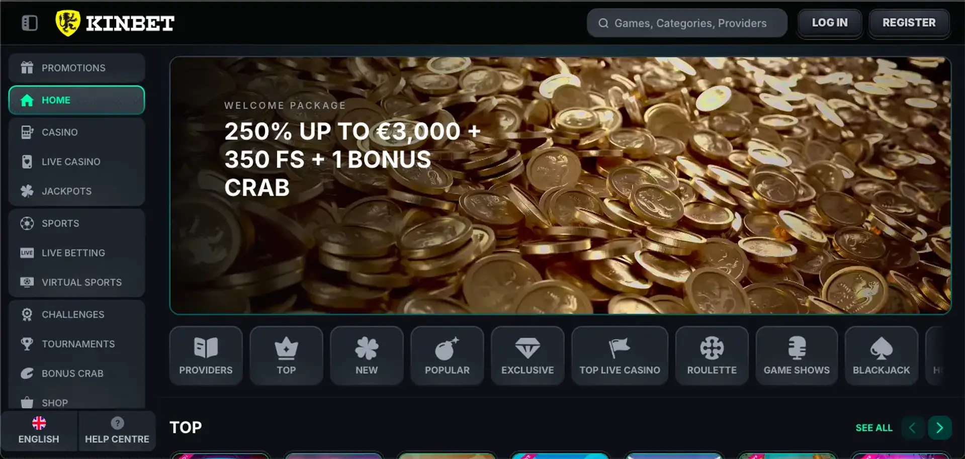 Kinbet Casino interface
